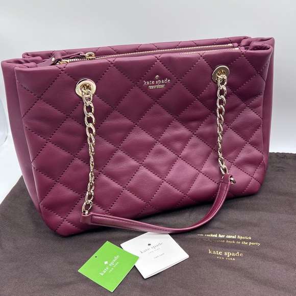 Kate Spade Emerson Place Allis Quilted Leather Tote Cherrywood Burgundy NWT